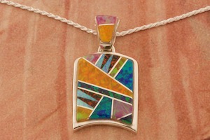 Calvin Begay New Design Fire and Ice Opal Sterling Silver Pendant